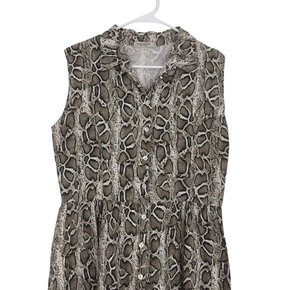 Laura Bianchi Women Sleeveless Snake Print Button-Up Dress SZ M 100% Linen - Picture 2 of 11